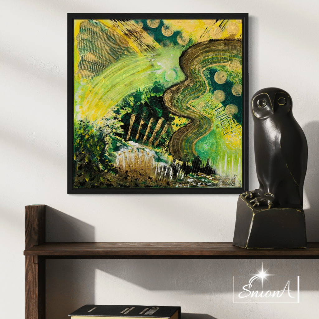 abstract painting black green yellow gold